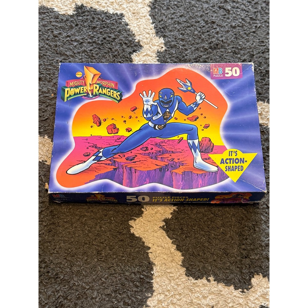 Vintage 1994 Power Rangers Blue Ranger 50 Piece Action-Shaped Puzzle MB 4426-2